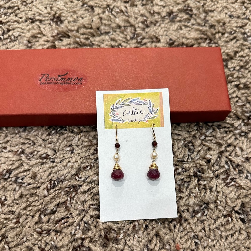 NWT! Women’s earrings. Rubies, hessonite garnets and fresh water pearls!